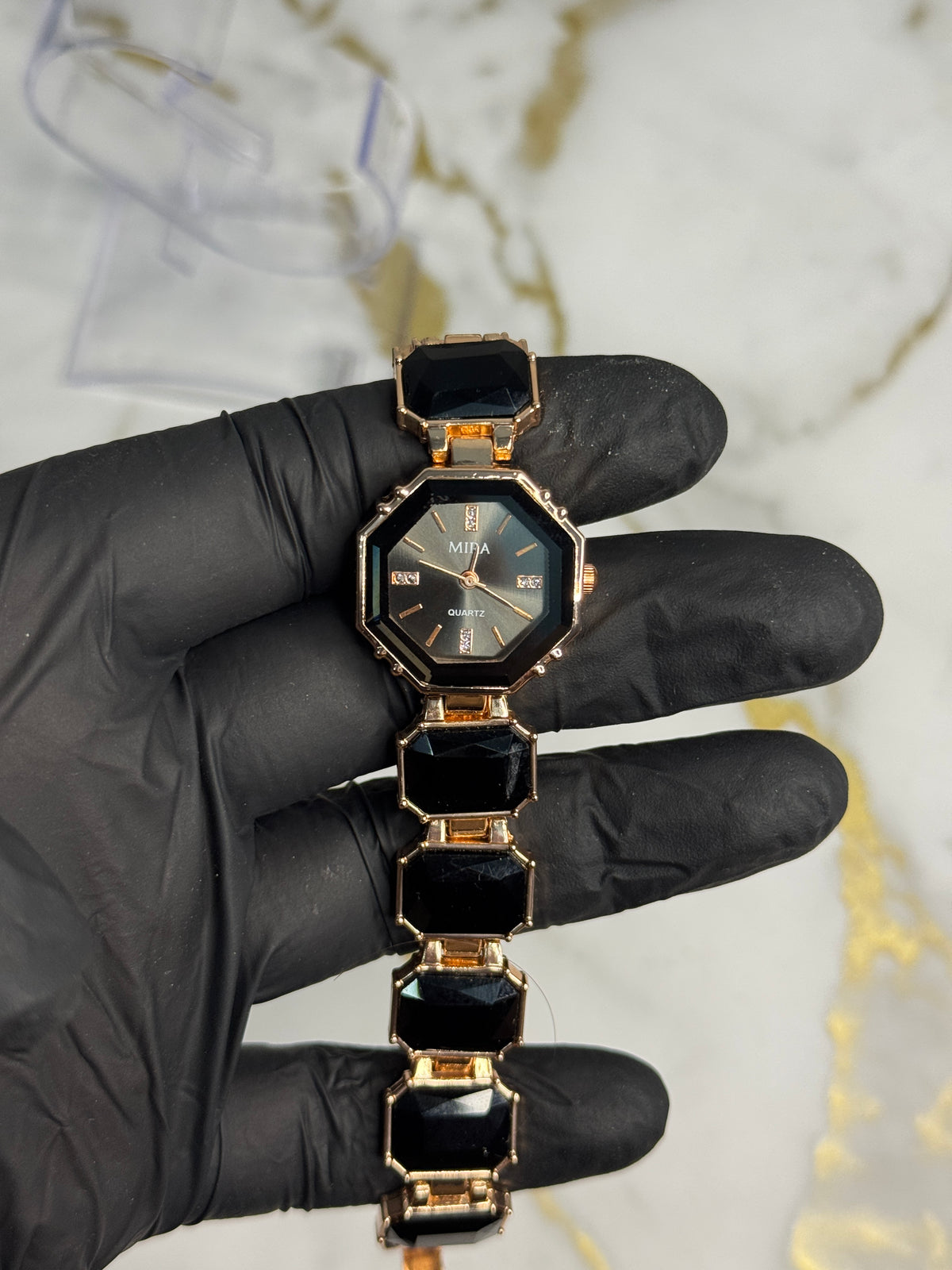 Mira Black Crystal Watch