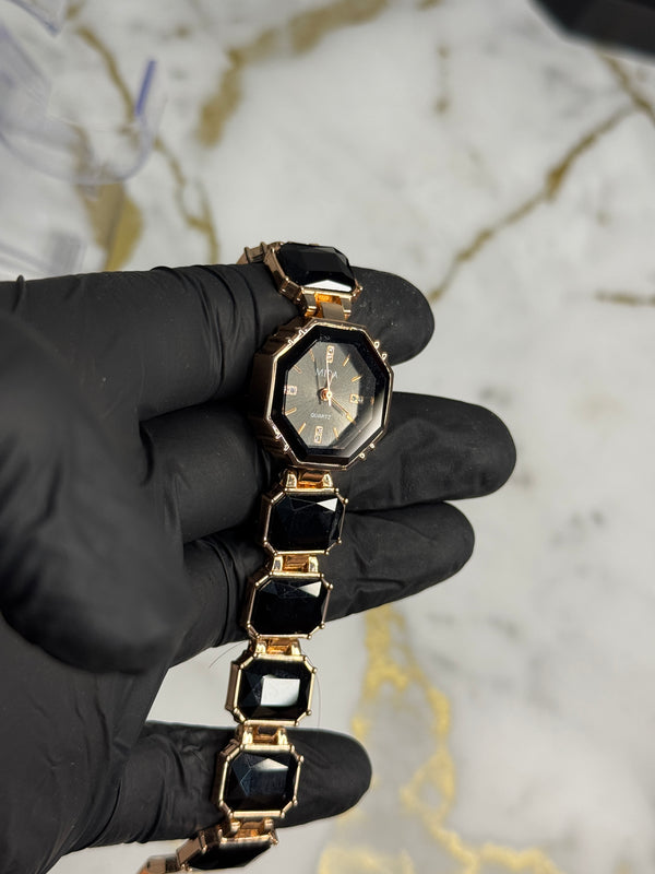 Mira Black Crystal Watch